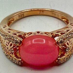 s925 Pink Coral and CZ Gold plated Sterling silver silver ring